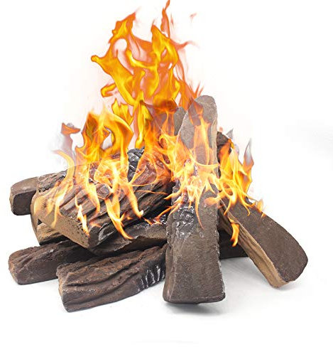 Mr.Ton Gas Fireplace Logs,10pcs Large Ceramic Firepit Logs, Decorative Faux Wood Log Set for Indoor Outdoor Gas Insets, Vented,Ventless, Electric,Ethanol,Gel Fireplaces
