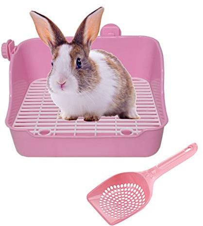 Hamiledyi Rabbit Litter Box, Plastic Rectangular Cage Toilet, Bunny Potty Trainer Corner, Small Pets Bedding Litter Box for Chinchilla Guinea Pig Ferret Hedgehog (Pink)