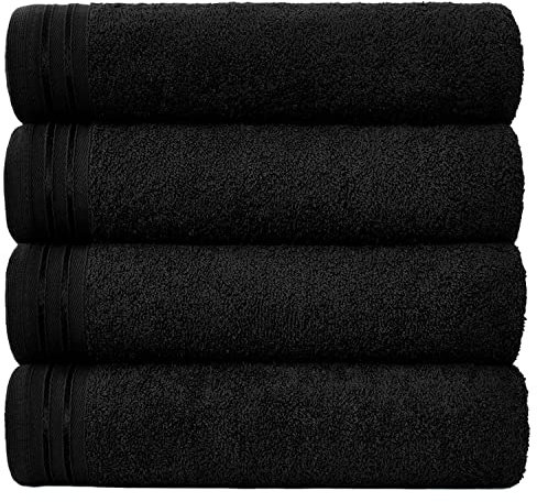 GC GAVENO CAVAILIA Large Towels Bath Sheet - Highly Absorbent Egyptian Cotton Towel Set - 4 Pack Extra Soft Large Bath Towel Black - Quick Dry Bath Sheets - 450 GSM Washable Towels, 75 X 135 Cm
