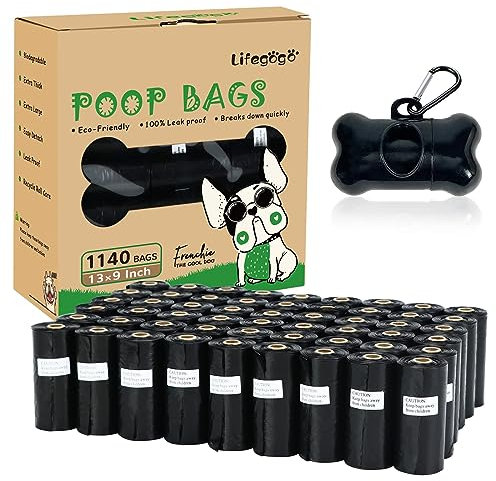 Hundekotbeutel 1140 Tüten 57 Rollen, Auslaufsichere kotbeutel für hunde, Geruchlose kotbeutel, Extra dicke Stabile Hundekotbeutel mit Spender- Schwarz (12.2X8.8 inch)