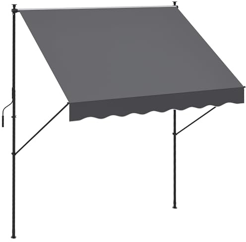 Outsunny Toldo Manual Retráctil 2x1,75 m, Toldo Exterior Terraza Enrollable, Altura Ajustable 210-310 cm, con Manivela, Anti-UV e Impermeable, Sin Taladro, para Balcón, Jardín, Gris