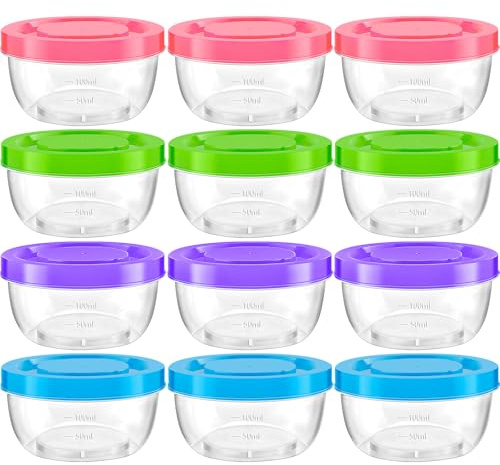 TOFLEN Reusable Small Freezer Containers 5 Oz Plastic Food Storage Containers with Screw On Lids, Leakproof & Airtight, Freezer Safe, Dishwasher Safe, Set of 12 Multicolor