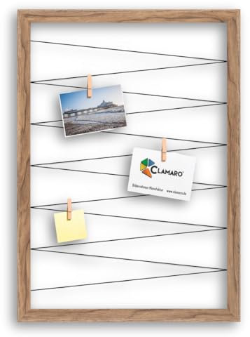 CLAMARO 'Collage Flex' Fotohalter 50x70 cm | Eiche Catania | Bilderrahmen Fotorahmen Collage mit Gummibändern und Foto Holzklammern | Ideal als Galerie für Fotos oder Postkarten