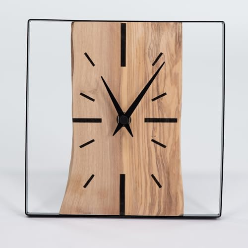 PETRAMARA Orologio Acciaio Ulivo da Tavolo in Legno d’Ulivo e in Acciaio Orologio da scrivania analogico per tavolino design moderno