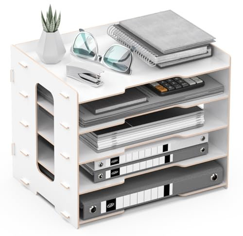 Lesfit Ablagefächer Stapelbar, Schreibtisch Organizer Holz, Weiß