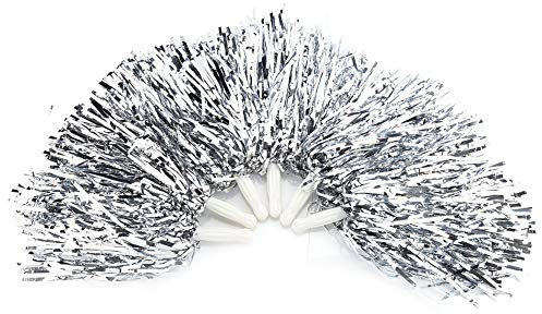 Hominas Cheerleading Pom Poms, 6 Stück Jubelnde Truppe Handblume Cheerleading Pompons mit Stiel Tanzpompons Sportspiel Teamgeist (Silber)