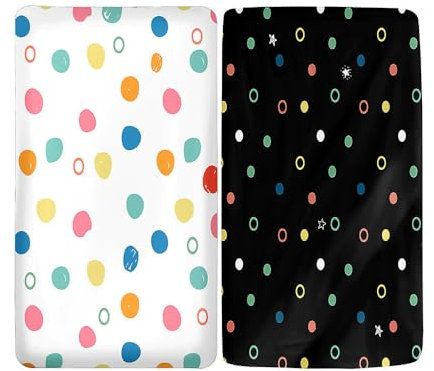 Hiseng 2 Stück Baby Spannbettlaken Bettlaken für Eckige & Oval Matratzen, Weiche Mikrofaser Spannbettlaken Kinderwagen Matratzenschoner für Beistellbett & Kinderwagen (weiß schwarz,55x90cm)