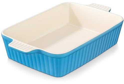 MALACASA Serie BAKE, Teglia Rettangolare in Porcellana da 4200 ml, Grande Teglia con Manici per Gratin e Casseruole, Lavabile in Lavastoviglie, Blu