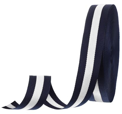 PATIKIL 1 Nastro Grosgrain a Righe Blu Navy e Bianco, 25 Iarde Tessuto Poliestere Nastro a Righe Artigianato Design a Doppio Faccia per Fare Fiocchi Confezioni Regalo Natalizie