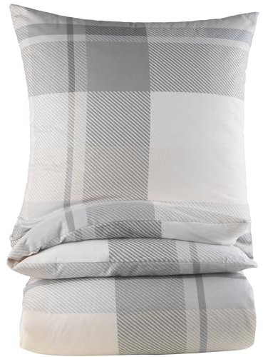 BaSaTex Feinbiber Winter Bettwäsche warme und kuschelige Bettgarnitur und Kissenbezug 135x200 + 80x80 cm | 100% Baumwolle | Kaspar - Grau