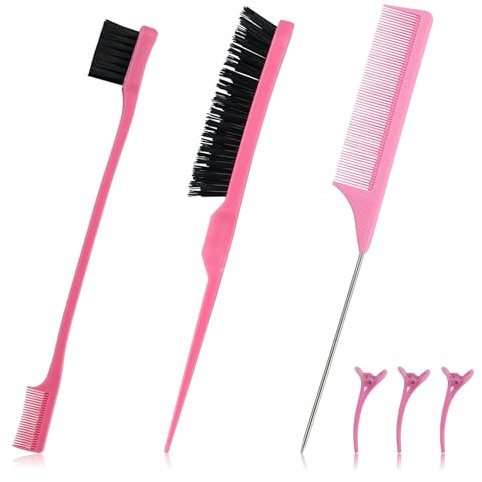 Sleek Bun Set di 3 spazzole per capelli a doppio bordo, spazzola per capelli e pettine a coda di ratto, con 3 fermagli per capelli, setole, pettine per la cura dei bordi, spazzola per parrucchiere