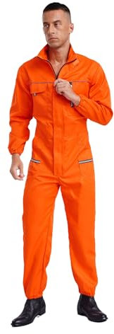 Kvysinly Herren Arbeitsoverall Reflektierende Arbeitsanzug Langarm Einfarbig Schutzanzug Ganzkörperanzug Arbeitskleidung Orange 3XL