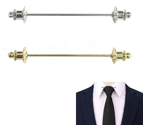 ZAHD 2 PCS Corbata pin clip alfiler de cuello de camisa Alfiler de Cuello de Camisa para Hombre Corbata Alfiler Cuello Broche De Traje Collar Bar Pins Tie Collar Bar Pin Set (Oro Plata)