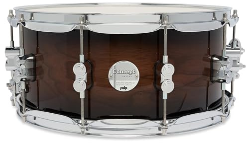 Pacific Drums Concept Maple Snare Drum, 35,6 cm x 16,5 cm, Exotisk Valnöt till Charcoal | helt lönnskal med en exotisk fanér, DW hårdvara och mer