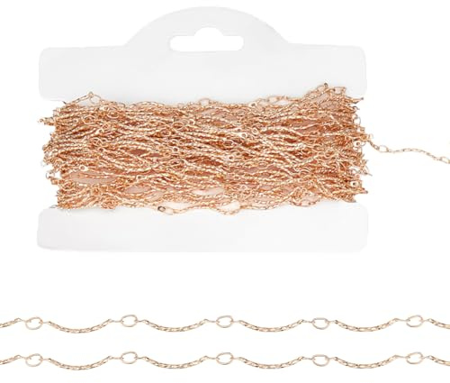 PH PandaHall 10m Catena a Maglie in Ottone Maglie a Barra Stile Vintage, Catene Lucide e Testurizzate per Connettori di Gioielli Creazione di Bracciali e Collane, Oro Chiaro