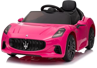 FINOOS Coche Eléctrico para Niños Maserati GT 12V, con bocina, música, Arranque Suave, Control Remoto, 2.4 GHz, 1-4 años (Rosa)