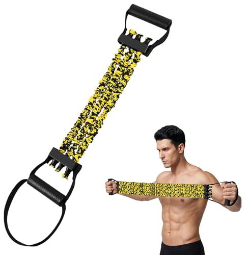 Flintronic Chest Expander, Adjustable 3 Tube Chest Expansion Muscle Puller, Resistance Stretcher with Anti-slip Buckle Handles, Ab Training Auxiliary Device for Strength Training Fitness(Yellow)