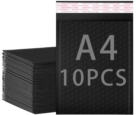 X-YSUNEAS A4 Black Padded Envelopes,25x30cm Self Seal Bubble Envelopes Lined Poly Mailer Self-Seal for Packaging Shipping Mailing(10Pcs)