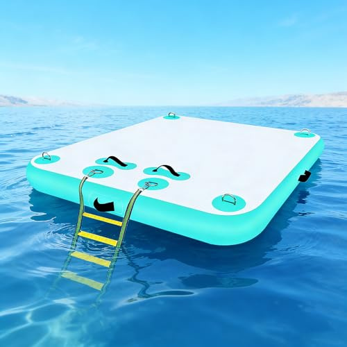 Piattaforma Galleggiante Gonfiabile per Nuoto e Relax, Isola Galleggiante Gonfiabile per più Persone con Pompa ad Aria per Lago, Stagno, Piscina, Spiaggia e Mare,Mint Green,5.9x7.8ft