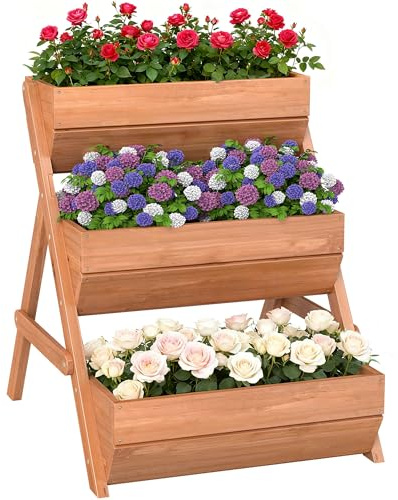 Outsunny Jardinière Verticale à 3 étages Jardinière Verticale en Bois Jardinière avec 3 bacs à Plantes Trous de Drainage Parterre de Fleurs Parterre d'herbes aromatiques Escalier à Fleurs pour