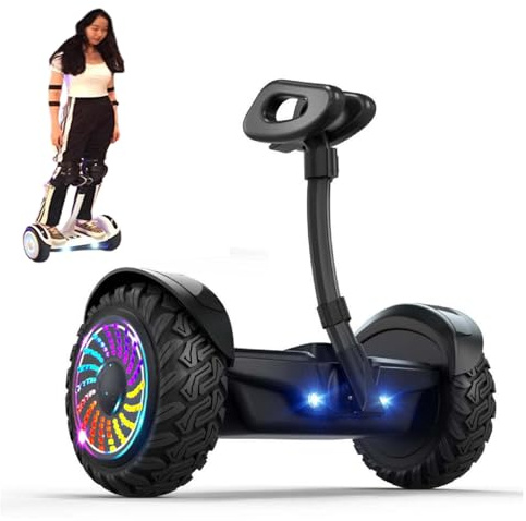 All Terrain Hoverboard - Intelligent Electric Balance Scooter with Steering Handle, App Control, Dual Motors, LED Lights, 120kg Load Capacity