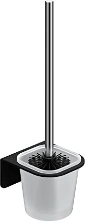 WEISSENSTEIN Toilettenbürstenhalter Set zur Wandmontage ohne Bohren - WC-Garnitur Set mit Bürste, Bürstenhalter aus Glas, schwarzer Edelstahl Halterung zum Kleben