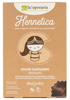 La Saponaria | Hennetica Tinta Vegetale, Mix di erbe tintorie per un colore intenso e naturale, Effetto volumizzante, Vegano, Equosolidale, 100 gr (castano, 100 g)