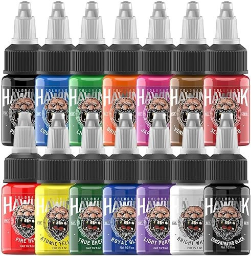 HAWINK Encre Tatouage Professionnel Tattoo Ink 1/2oz (15ml) 14 Bouteilles Kit Tatouage Tinta TI203EU-15-14