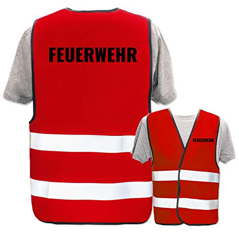 Bedruckte Marken-Warnwesten mit Leuchtstreifen * Standard- o. Reflex-Druck * Einsatzkräfte, Warnweste Begriffe Einsatzkräfte:Feuerwehr, Farbe + Größe:Rot (XL/XXL)