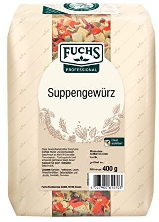 Fuchs Professional - Suppengewürz | Schonend getrocknetes Gemüse zum Würzen von Suppen und Eintöpfen | Profi-Qualität für Großverbraucher und Gastronomie | 400 g im recyclebaren Beutel
