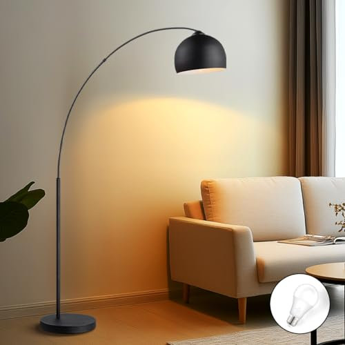 Home Sweet Home Industrial Vintage Stehlampe mit Metallschirm, Schwarze Bogenlampe für Wohnzimmer | Höhe 172cm | LED-Lichtquelle Inkl. | Fußschalter Bedienung