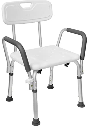 YRHome Duschstol, duschstol, höjdjusterbar badstol, duschhjälp, duschstol, halkskydd, stol med armstöd och ryggstöd, badrumsstol, badstol, 5 nivåer 37,5–50,5 cm, för barn, ålder gravida kvinnor