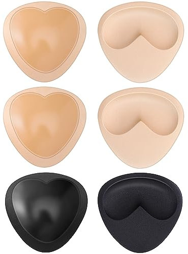 Pisol 3 Paar BH Pads Selbstklebende, Einsätze Abnehmbare Push Up Pads Brustvergrößerer für Bikini, Tri-Winkel Form, Schwarz und Beige