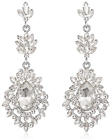 EVER FAITH Ohrringe für Braut Hochzeit Party Klar Silber-Tone Strass Statement Blatt Tropfen baumeln für Damen