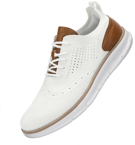SVNKE Herren Anzugschuhe Atmungsaktiv Gestrickter Stoff Schnürschuhe Formale Moderne Klassische Freizeit Schuhe Oxfords Hochzeit Schuhe weiß 43