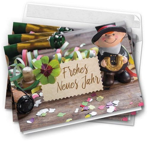 10 Neujahrskarten Grußkarten 2026 Neujahr Silvester - Klappkarten mit Umschlägen - Neujahrsgrüße Frohes neues Jahr Schornsteinfeger