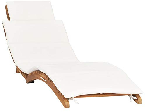 Xichuzi Tumbona Plegable con cojín Blanco Crema Madera Maciza de Teca, Tumbonas Jardin Exterior, Tumbona Piscina, Sun Lounger, Tumbonas De Jardin, Cama Jardin Exterior, Tumbona De Playa