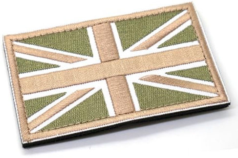 Grön och brun Union Jack flagga lapp brittisk militär krok och ögla emblem 8 x 5 cm armé Airsoft Badge MTP Multicam CP UK