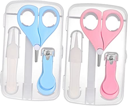 Abaodam 2 Stück Maniküre für Babys und Kleinkinder 5 Stück mit Nagelknipser Feile Schere Pinzette und Aufbewahrungsbox