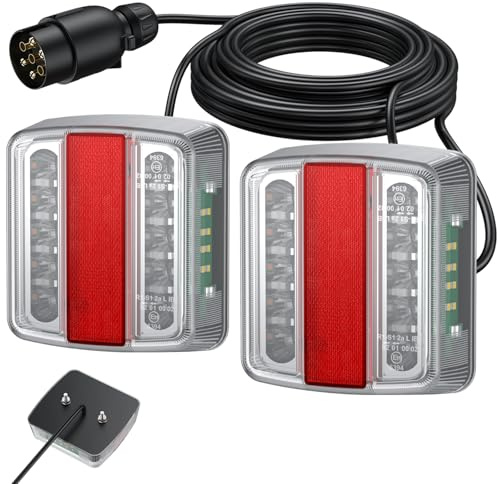 AUTOUTLET Feux Arrière Remorque Feux de Remorque Montage à Vis Câble de 7,5m 7 Broches 18 LEDs Super Claires avec E Mark E11 pour La Circulation Routière pour Camping-Car Camion Poids Lourd Tracteur