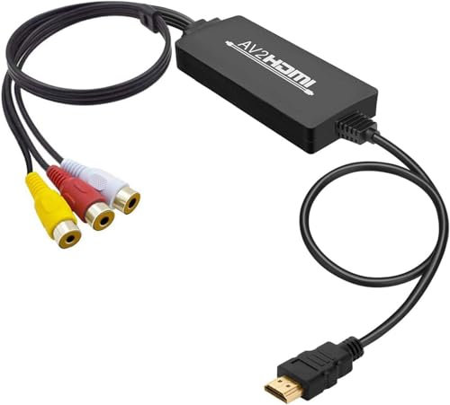 Mindorlen RCA zu HDMI Konverter, AV zu HDMI Konverter Adapter, Composite zu HDMI Konverter, Wii/PS2/VHS/VCR/DVD/X box/n64 zu HDMI Konverter für Neue TV, Unterstützung PAL/NTSC, 720P/1080P