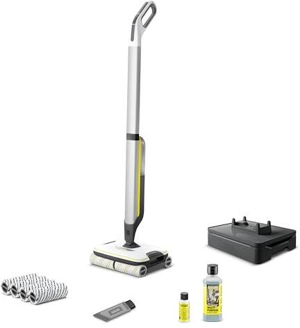 Kärcher Detergente per pavimenti duri FC 7 Cordless Plus Stone, pulitore senza fili con 4 rulli in microfibra rotanti + 2 coppie extra di rulli in pietra, durata della batteria: circa 45 min,