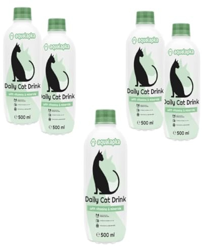 Bebida Diaria para Gatos - 500 ml - con Vitaminas y Minerales o con Colágeno - Bienestar Gatuno - Todas Las Edades y Razas - ANIMALUJOS (5 Botellas, Vitaminas y minerales)