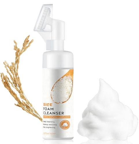 Rice Face Cleanser - Rice Foaming Facial Cleanser with Silicone Brush - Rice Face Wash for Deep Pore Purifying - Natural Face Wash Women - Deep Cleansing, Removes Makeup, Dirt & Oil - 150ml