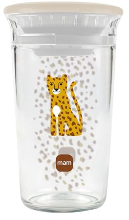 MAM Easy to Drink Cup | 360° Trinklernbecher ab 8+ Mon | Auslaufsicherer Silikoneinsatz mit Ventil | BPA- & BPS-frei | leicht zu reinigen | Baby & Kinder Trinkbecher mit Glasoptik | 290 ml | Leopard