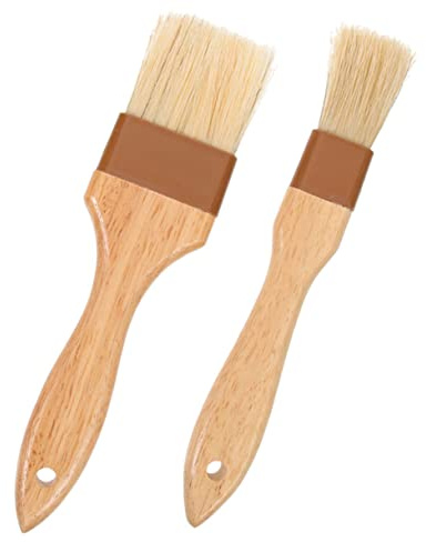 LABRIMP 2 piezas Brocha de Cocina para Barbacoa con Mango de Madera y Cerdas de Cerdo Pincel para Repostería y Resistente y Ergonómico para Cocinar y Hornear