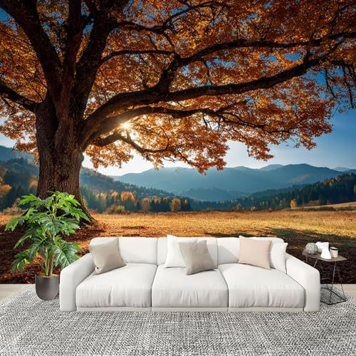 Fototapeter 350 x 256 cm höst djungel fallna löv väggdekoration -modernt vardagsrum kontor - blå affisch non-woven tapet väggmålning väggdekaler