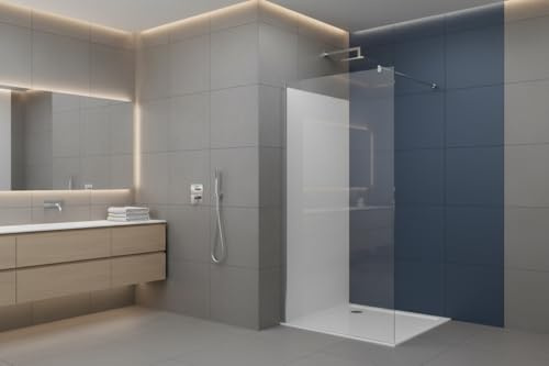 Walkin Shower Enclosure 8mm Easy Clean Bath Glass Wetroom Shower Screen Panel with Tray Options (900mm Screen Chrome, No Tray)