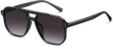 kimorn Retro Square Pilot Sunglasses Women Men 70s Vintage Trendy Plastic Frame Sun Glasses (Black/Gradient gray)