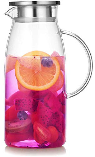 Artcome 60 Unzen Glas Krug karaffe mit Edelstahldeckel, Heiß- / Kalt wasserkrug, Saft Getränkekaraffe glaskaraffe